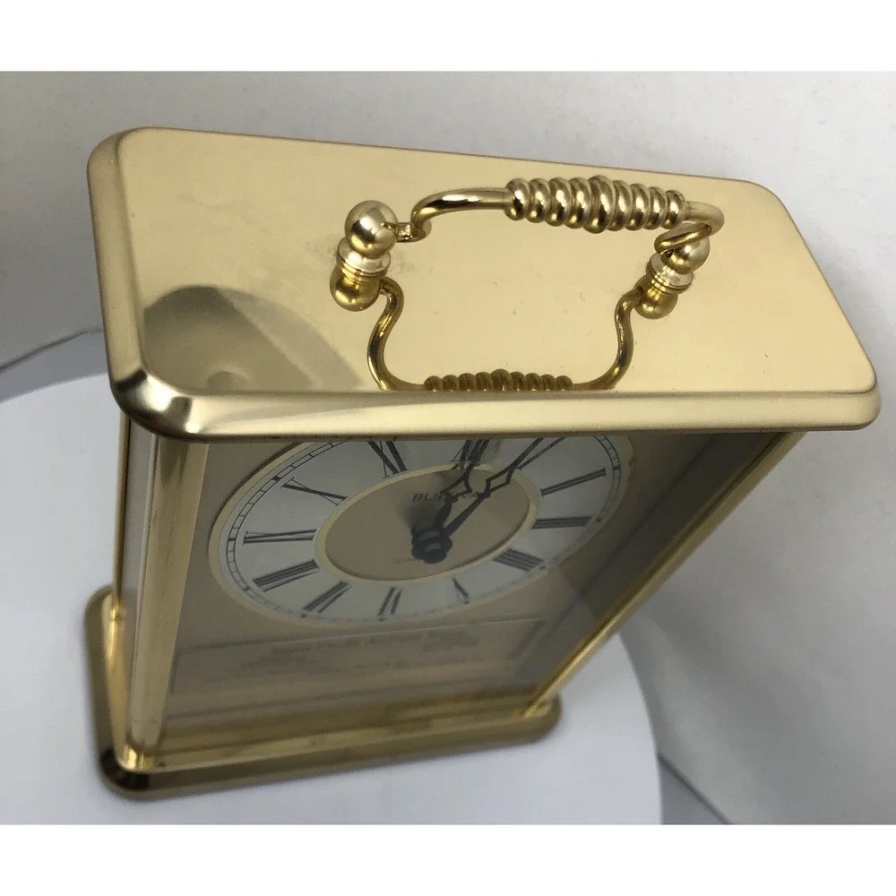 Vintage Bulova Clock Heavy‎ Brass Quartz Mantel Clock, Germany, Sears, Works!